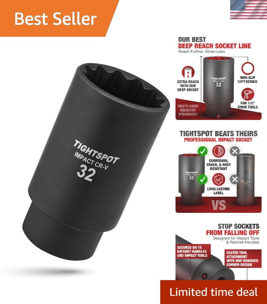 32mm Deep Impact Socket – 1/2 Inch Drive with Durable Manganese Phosphate Finish