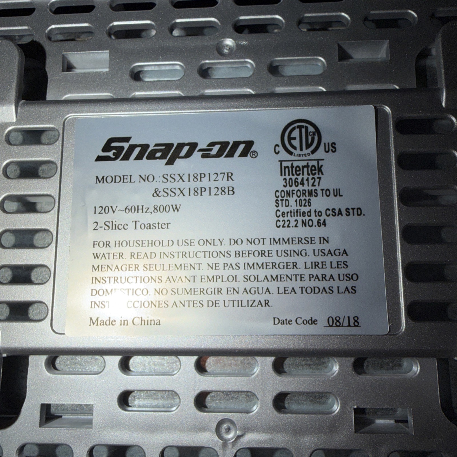 Snap On Roll Cab Toaster Black Silver – Open Box Never Used!