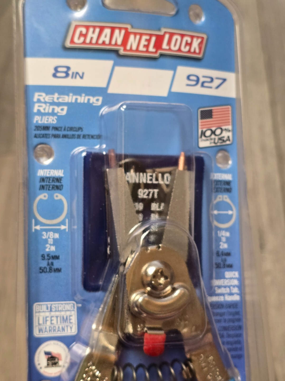 Channellock 8″ Int/ Ext Snap Ring/ Retaining Ring Pliers w/Assorted Tips USA 927