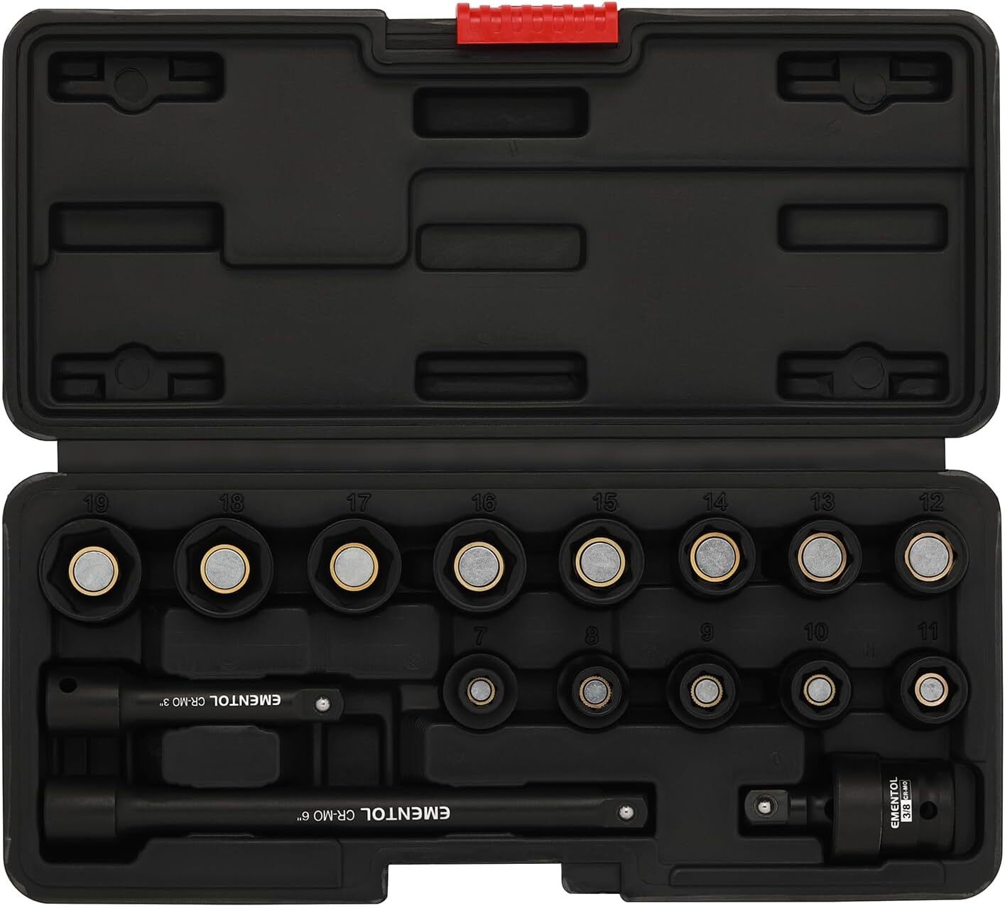 16PCS 3/8″ Drive Magnetic Impact Socket Set 7-19mm 6Point Cr-Mo & Extension Bar