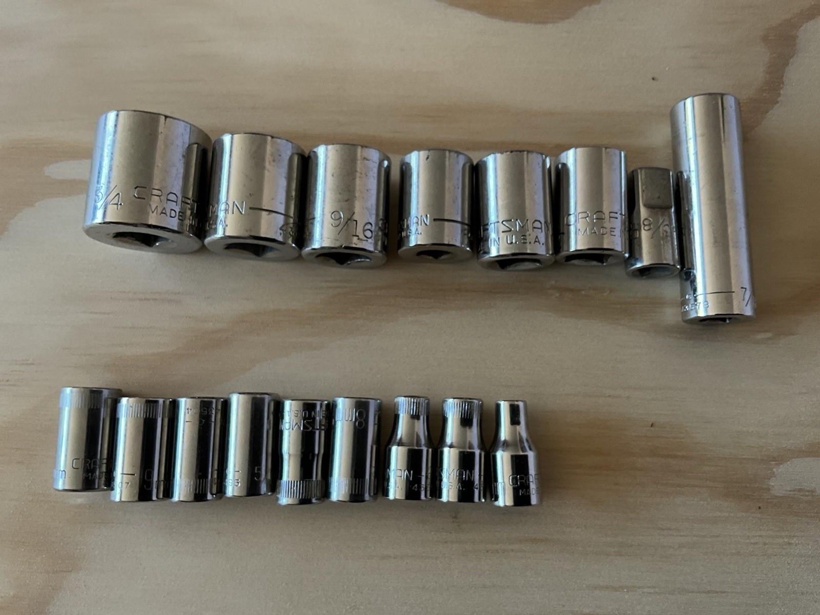 VTG.SET of 17 PIECES CRAFTSMAN SOCKETS. 1/4» & 3/8» DRIVE. METRIC & SAE
