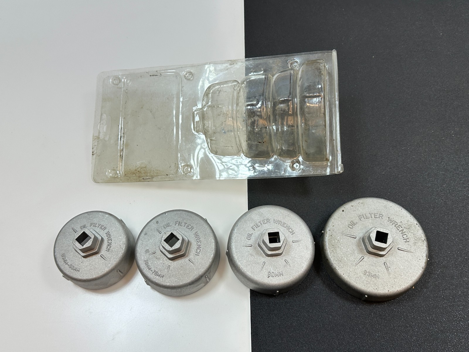 4pc Oil Filter End Cap Wrench Socket Set, 93mm, 80mm, 65mm-68mm, 74mm-76mm
