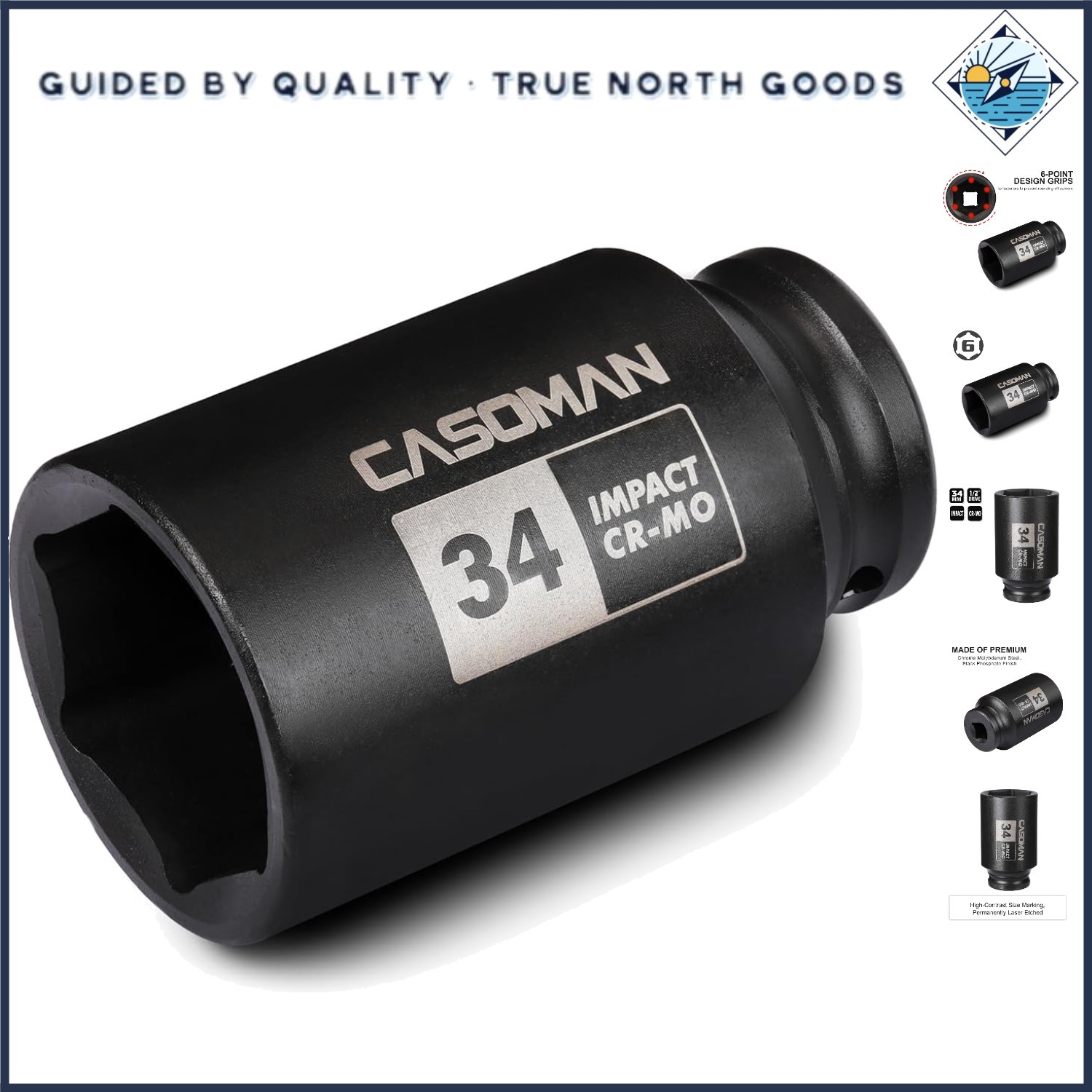 34mm Deep 6PT Impact Socket – Durable Chrome Molybdenum Steel for Axle Removal