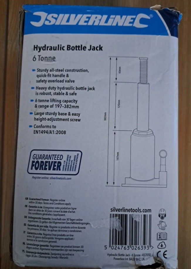 Silverline 457050 Hydraulic Bottle Jack 6 Tonne
