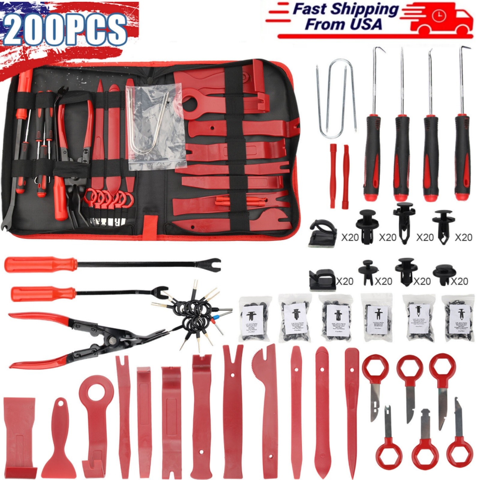 200pcs Car Door Trim Removal Tool Pry Panel Dash Radio Body Clip Installer Kit