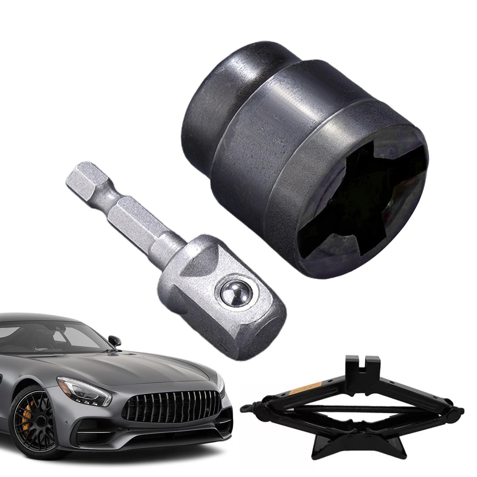For Power Drill Scissor Jack Adapter, Socket Converter, High Carbon Steel Tool