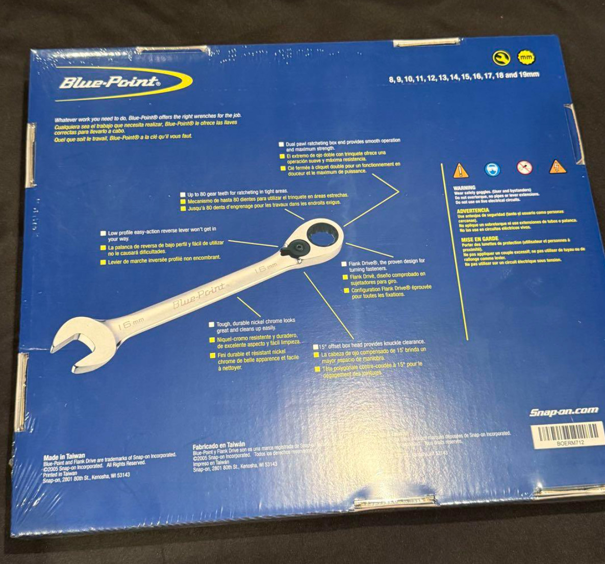 Blue Point BOERM712 12 Piece 8-19mm Ratcheting Combination Wrench Set Unused