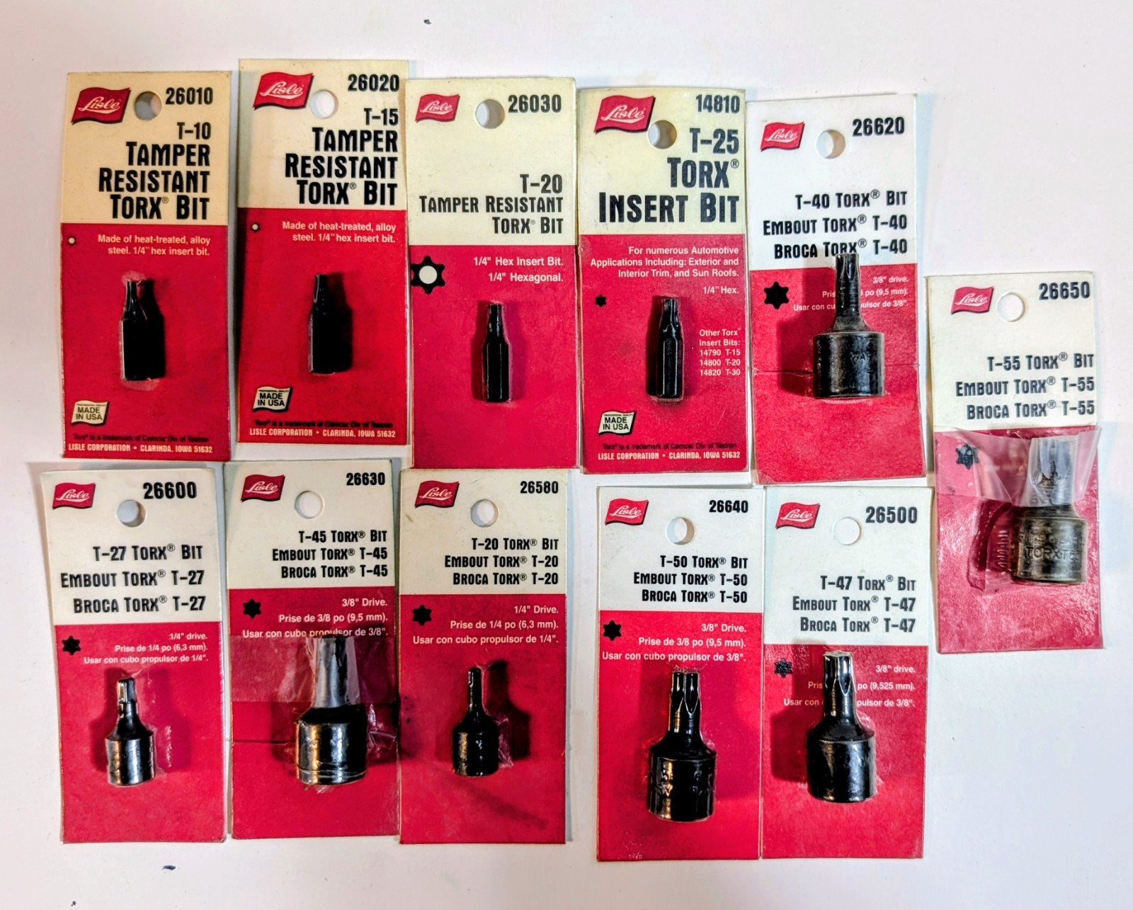 Lisle Torx Bit 11 Pc Automotive Tool Set Lot T10,15,20, T25, T27, 45,47, 50, T55