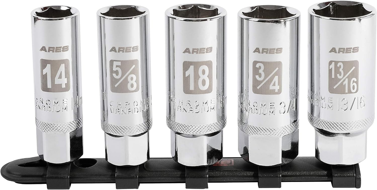 5-Piece 3/8-Inch Drive High Visibility SAE & Metric Spark Plug Sockets with Rail