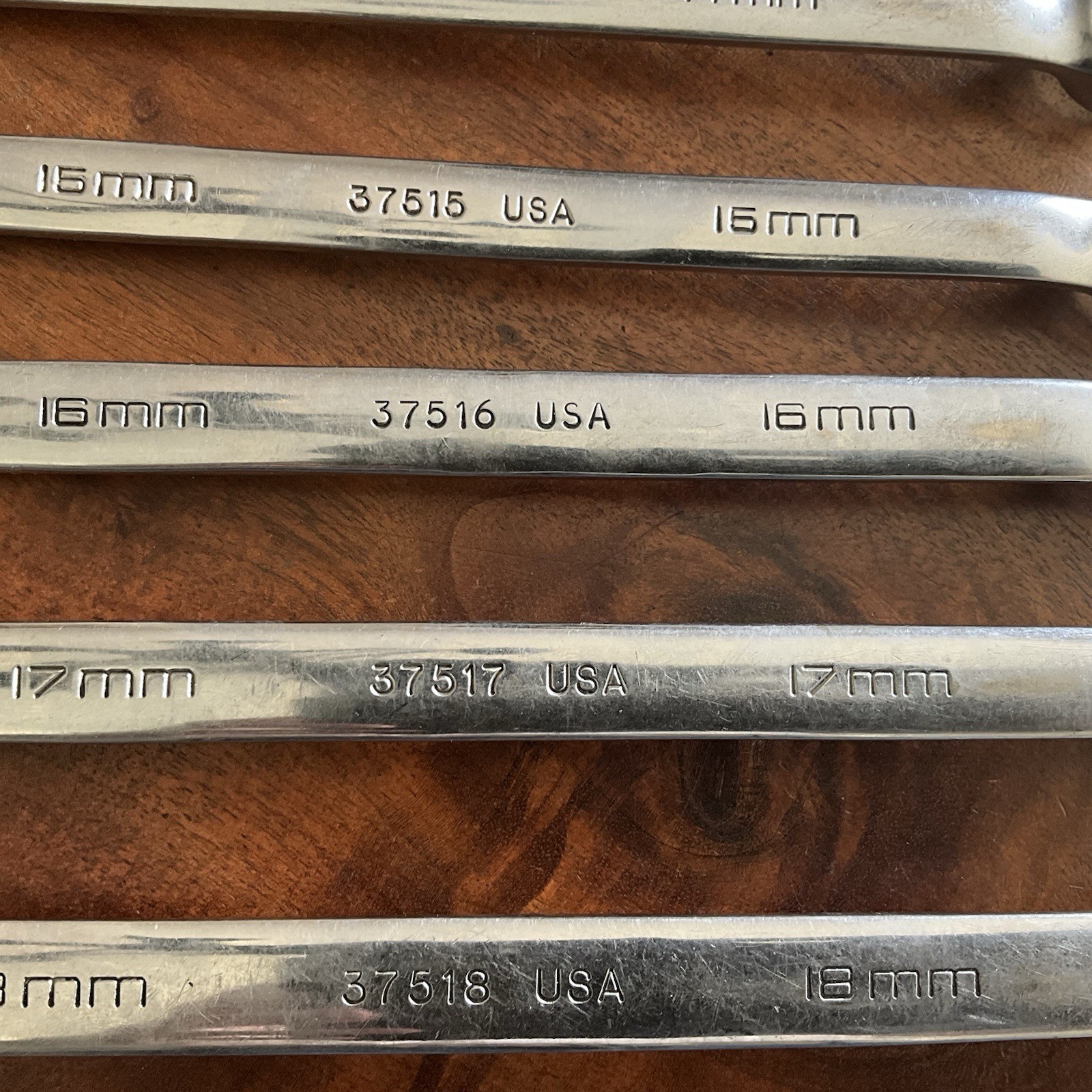 Vintage Husky Polished Chrome Combination Wrench Set Metric 19mm – 10mm USA