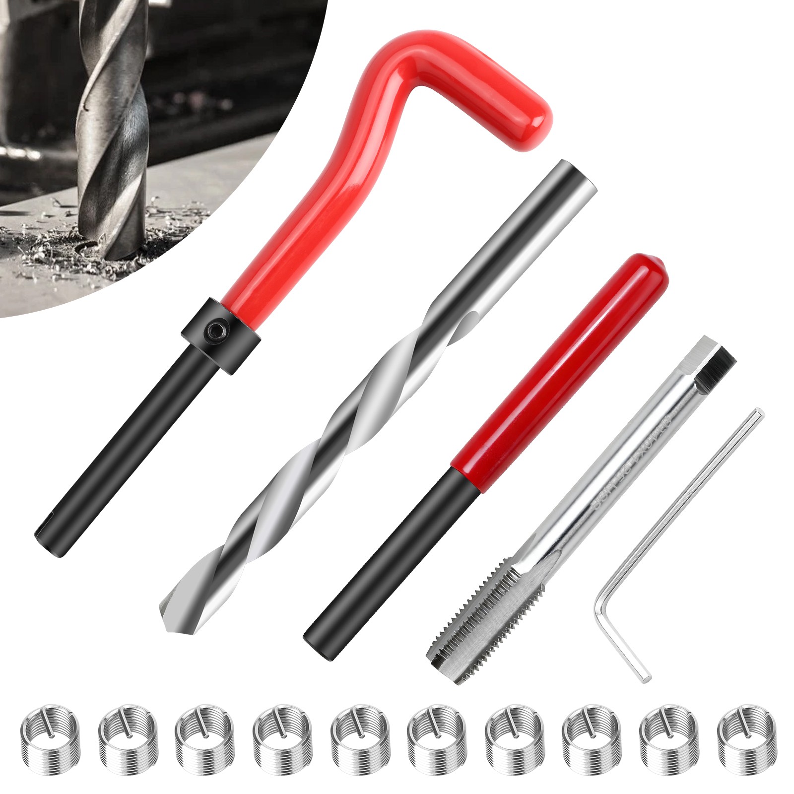 15 PCS M10 x 1.25 Thread Repair Insert Kit Helicoil Tool Set for Auto Repairing