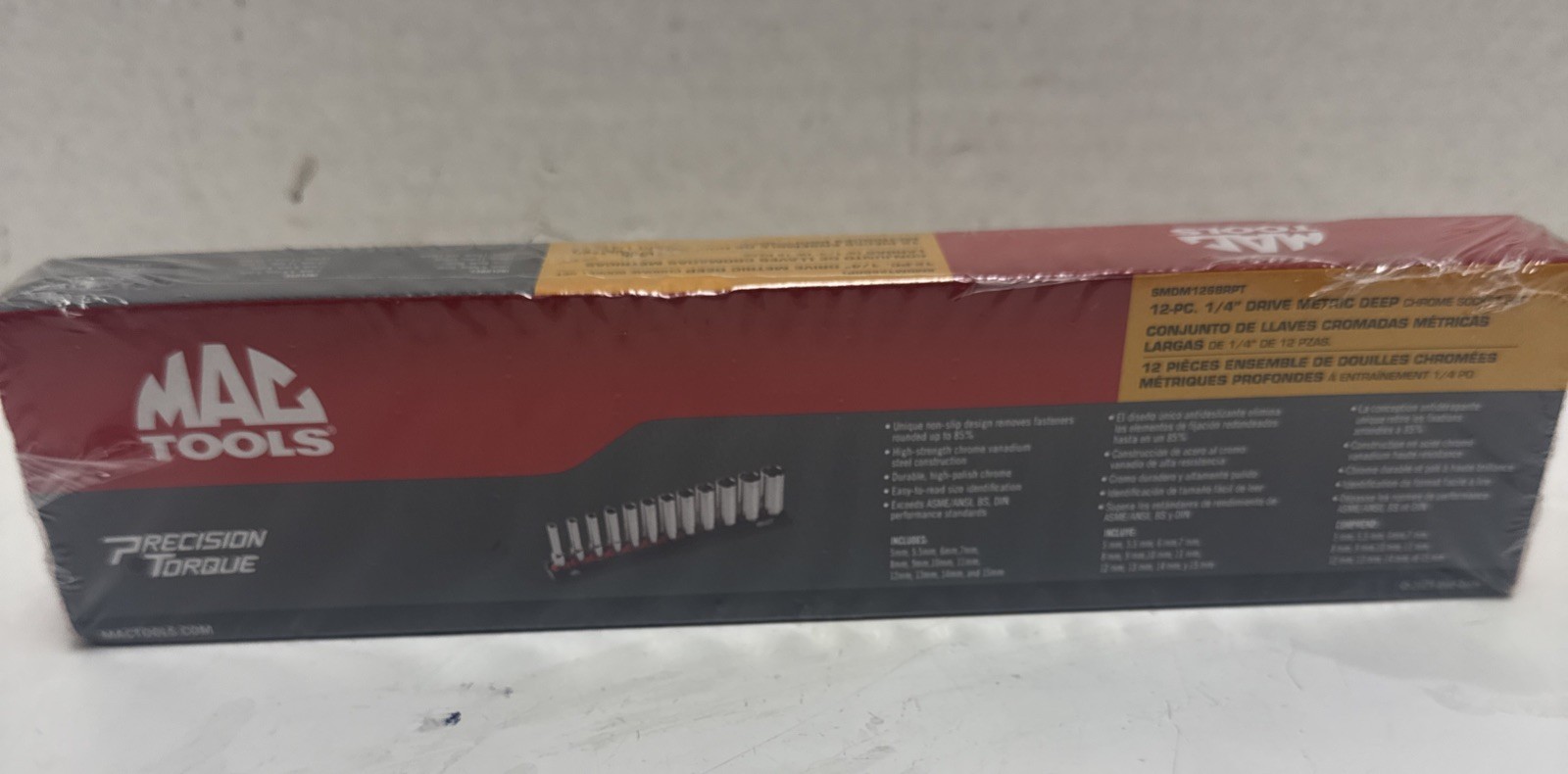 Mac Tools SMDM126BRPT 12 PCs 1/4″ Drive Metric Deep Chrome Socket Set New Sealed