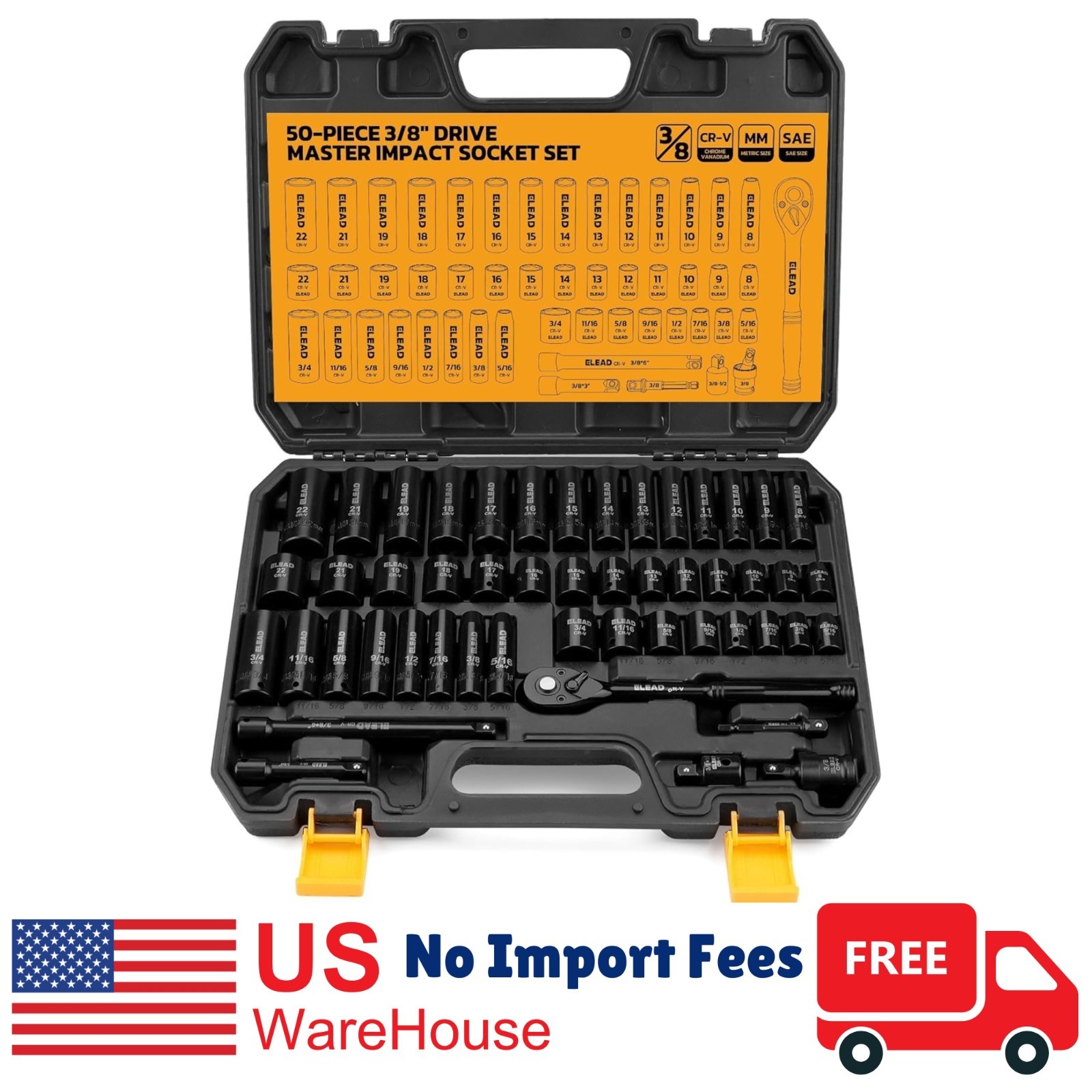 3/8» Drive Impact Socket Set Shallow & Deep Socket Set Metric & Standard Full
