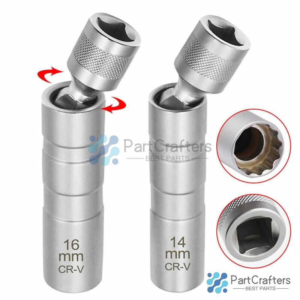 14MM 16MM Thin Wall Magnetic Swivel Spark Plug Socket 12-Point Removal Tool NEW