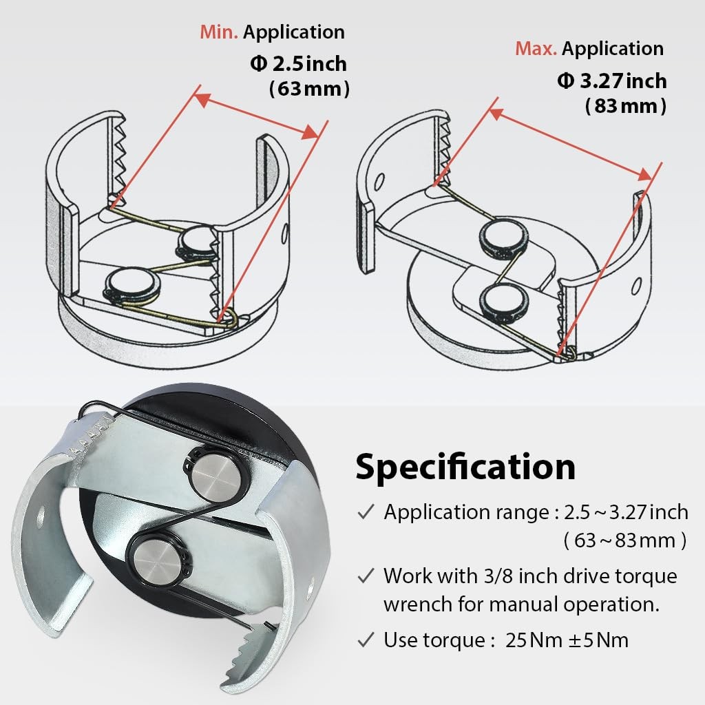 FIRSTINFO F3545C Adjustable Oil Filter Wrench Fits 2.53.25 In SpinOn