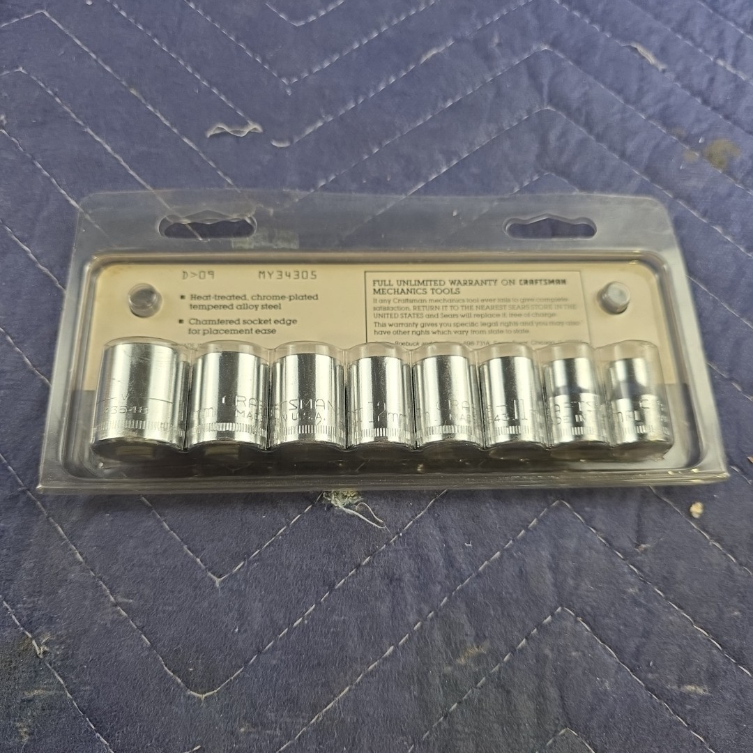 In Pack Vintage Craftsman USA 8 pc Metric Socket Set 3/8″ Drive 6-pt 9-34305 -G-