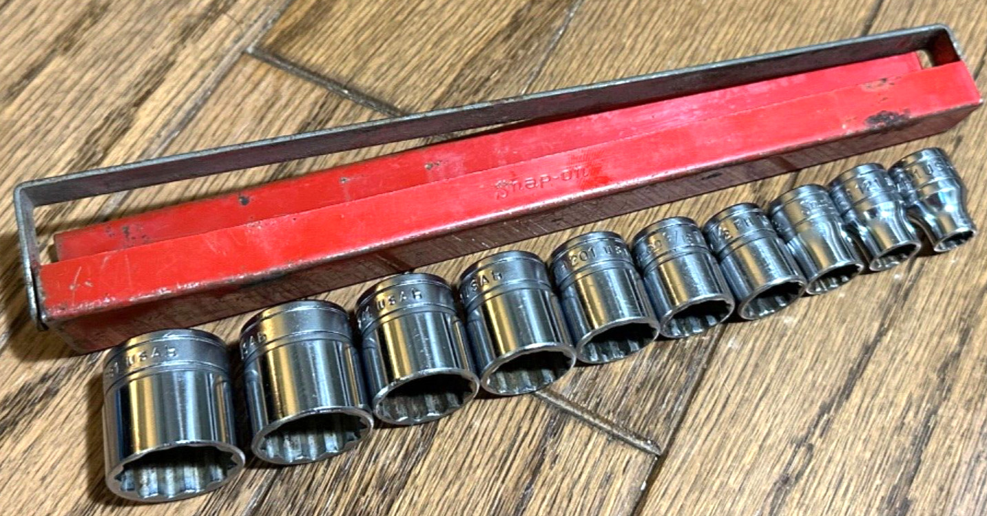 Snap On Tools 5/16″ – 7/8” SAE 3/8″ Drive Shallow Socket Set Lot 12-PT FH Tray