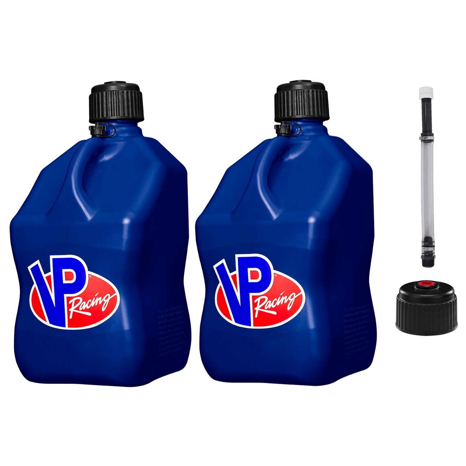 VP Racing Square Fuel Jug 5 Gallon Blue x 2 – With Spare Cap and Filler Hose