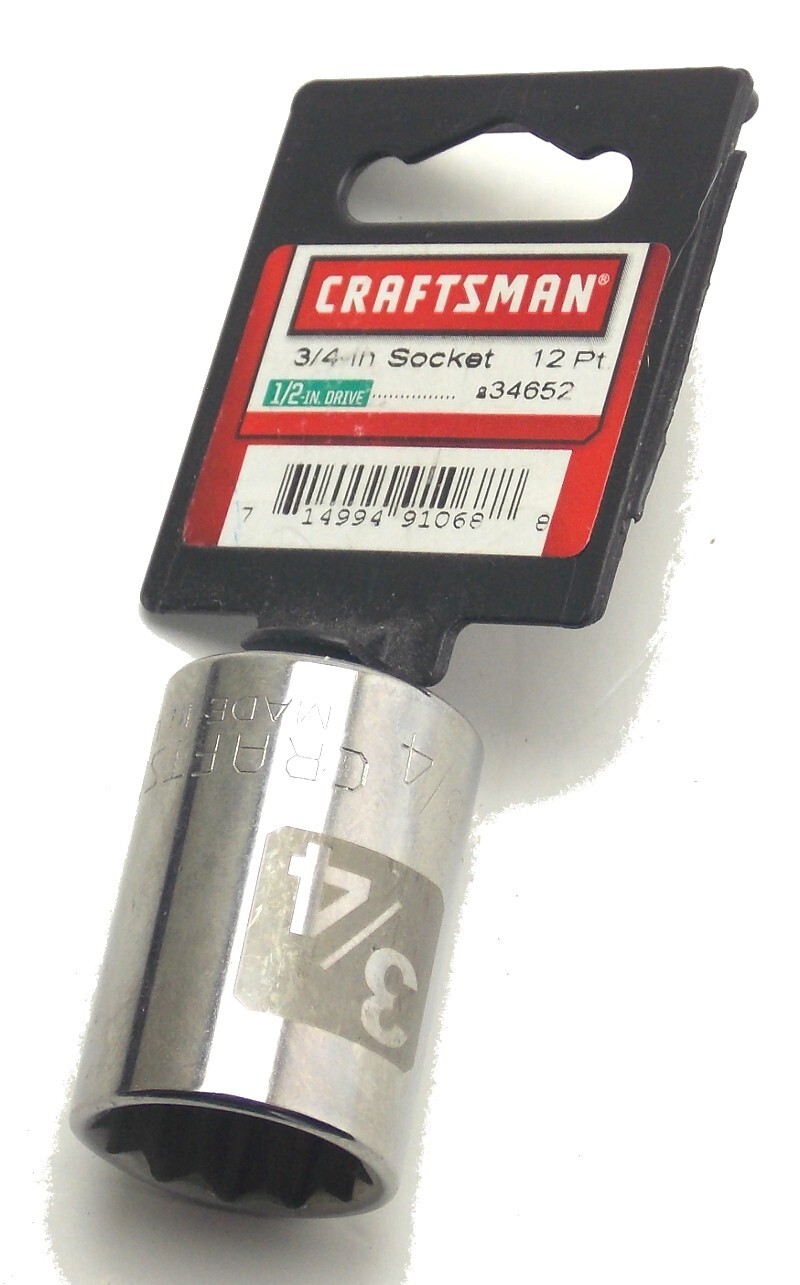 Craftsman 1/2″ Drive 3/4″ 12 Pt Standard Socket Model 34652 Made in USA NEW