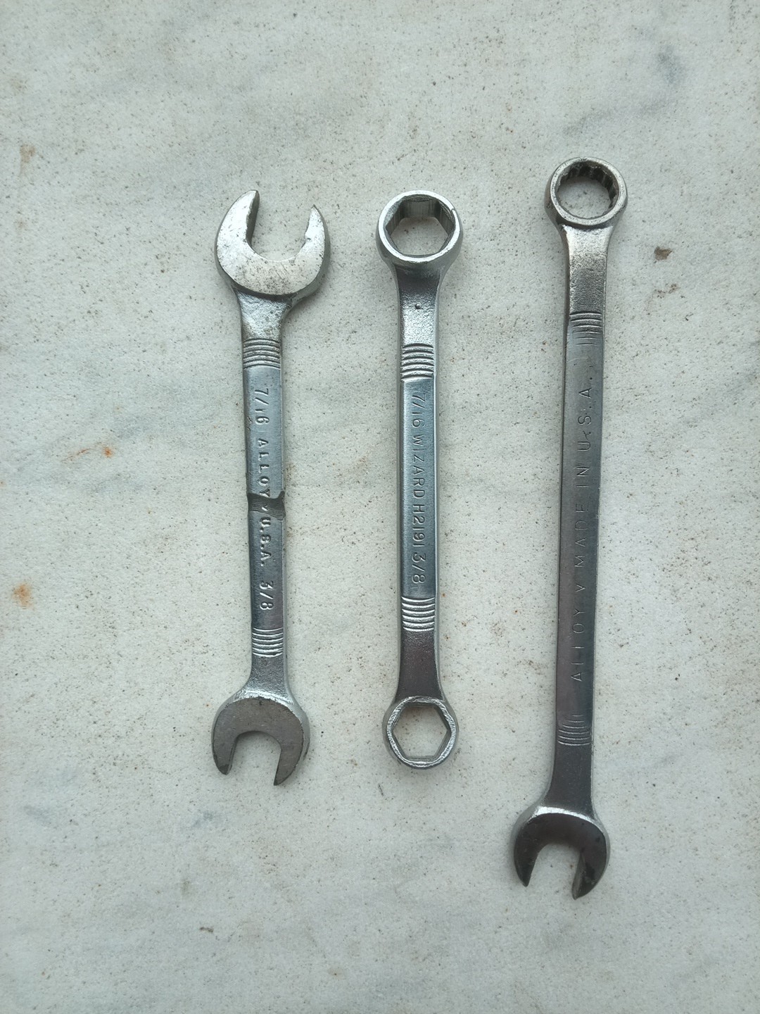 Vintage Wizard 3 Piece Wrench Lot ✭USA✭ 3/8″, 7/16″ x 3/8, 3/8″ x 7/16″ box end