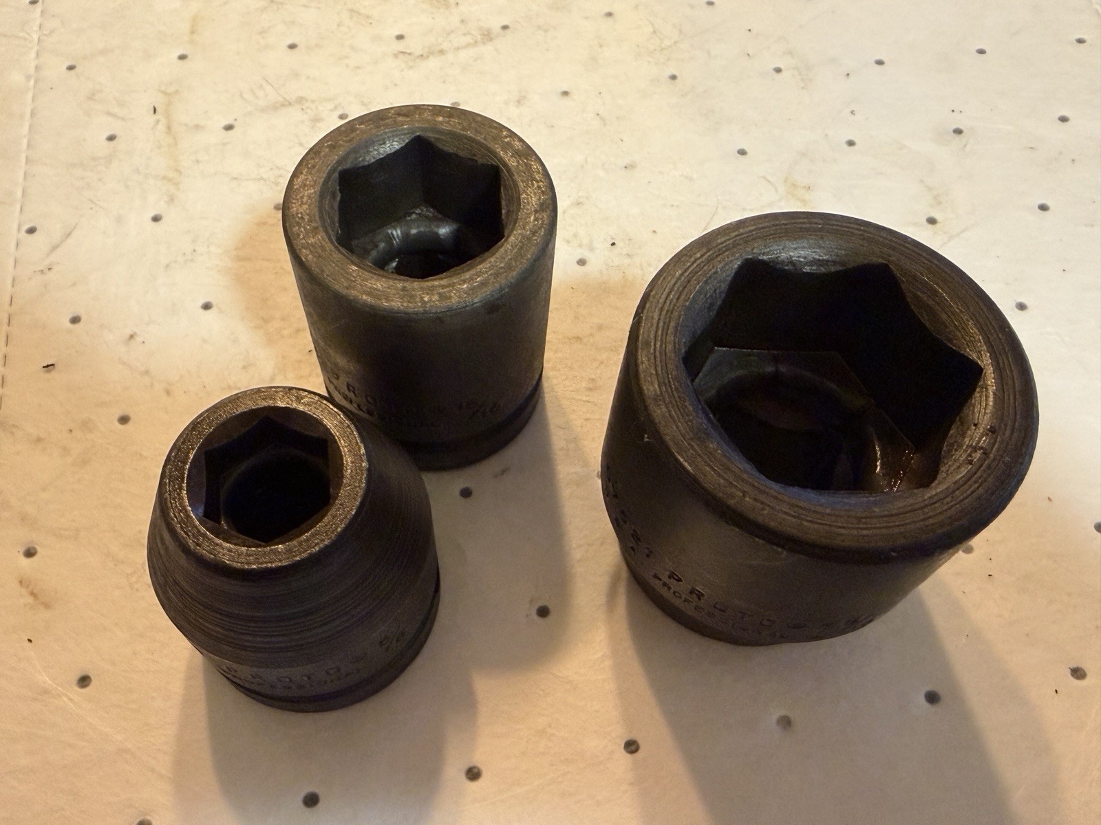 3 Proto Impact Sockets, 5/8” 15/16” 1-5/16” 6 Point 3/4” Drive Short USA