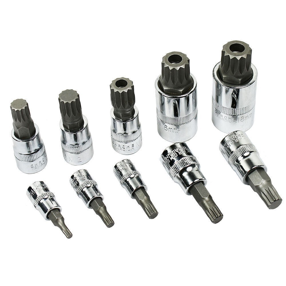 10PCS XZN Triple Square 12 Point Spline Bit Socket Set 4MM – 18MM S2 Steel Bits
