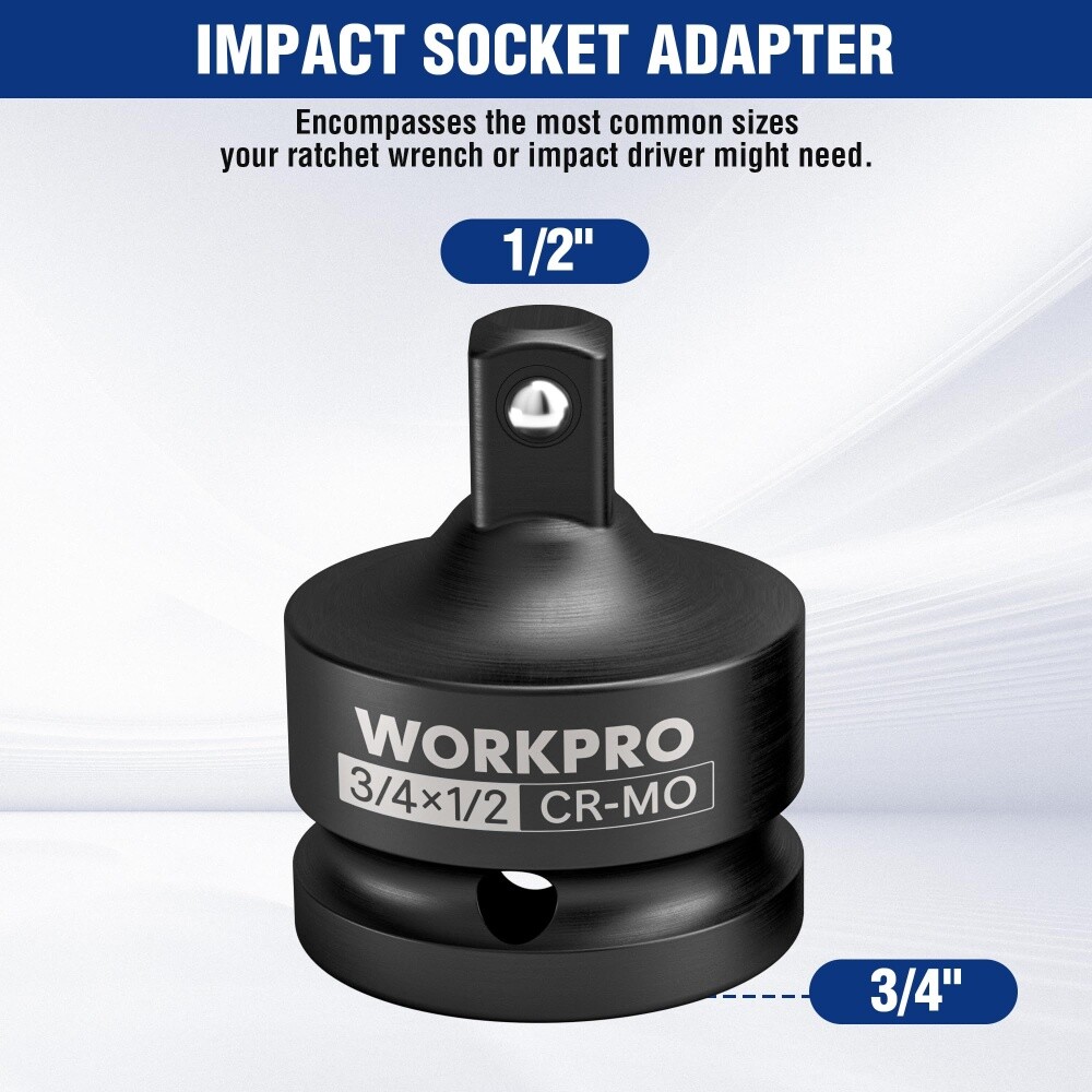 WORKPRO 3/4″ F to 1/2″ M Impact Socket Adapter Cr-Mo Steel Socket Adapter Set US