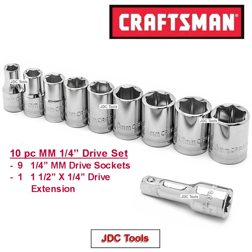 CRAFTSMAN HAND TOOLS 10pc Short 1/4 METRIC MM 6pt ratchet wrench socket set !!