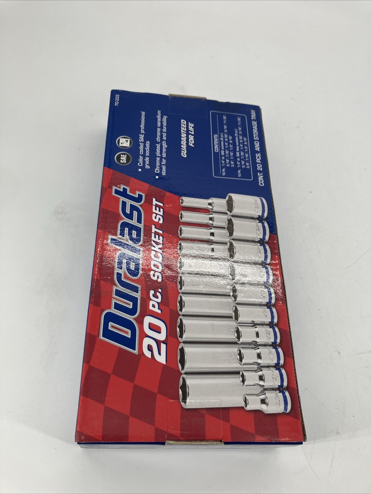 Duralast 20PC Socket Set + Storage Tray (70-333) – 1/4 Drive, SAE, 6 Point