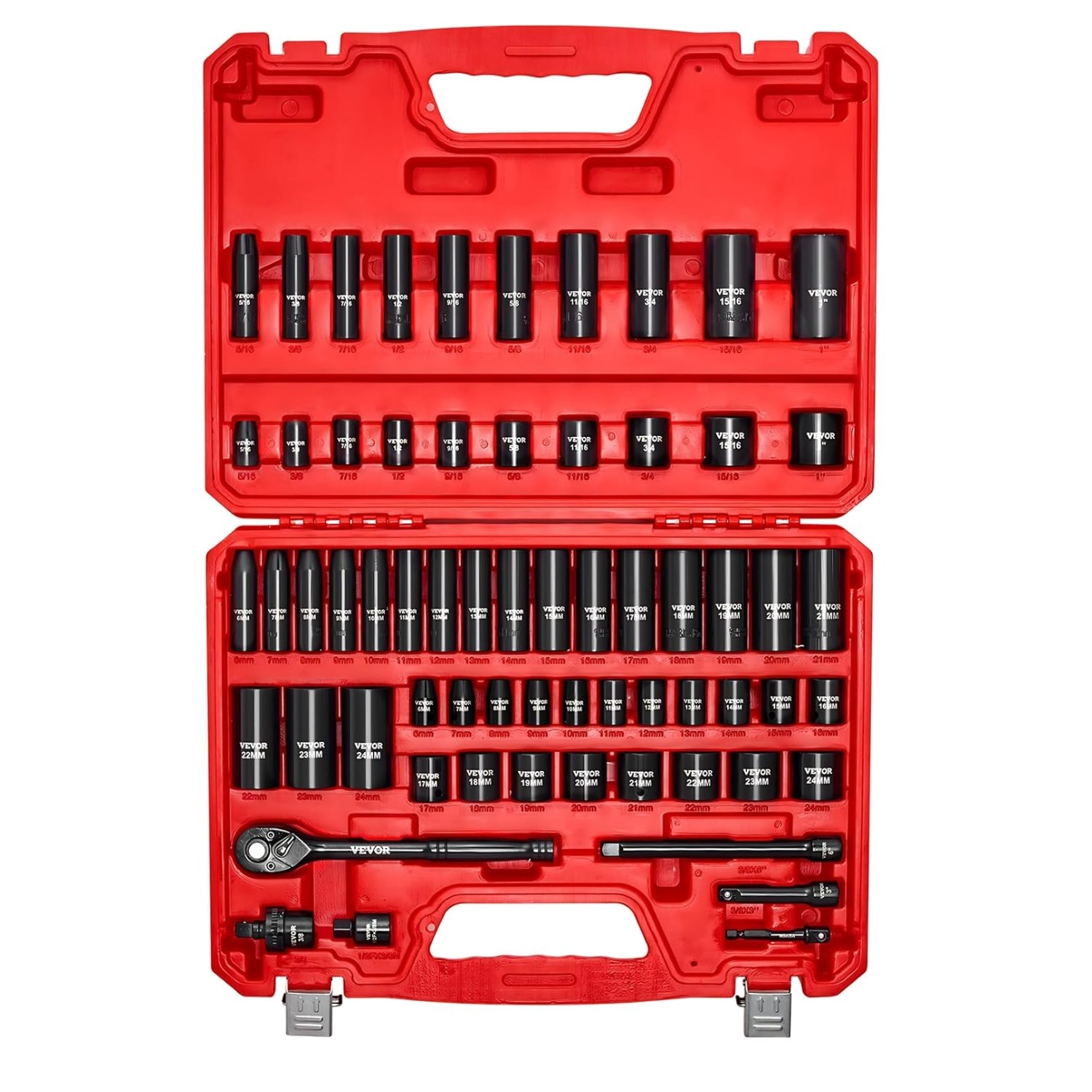 Comprehensive 64-Piece Socket Set – SAE & Metric Sizes, Ratchet Handle Included