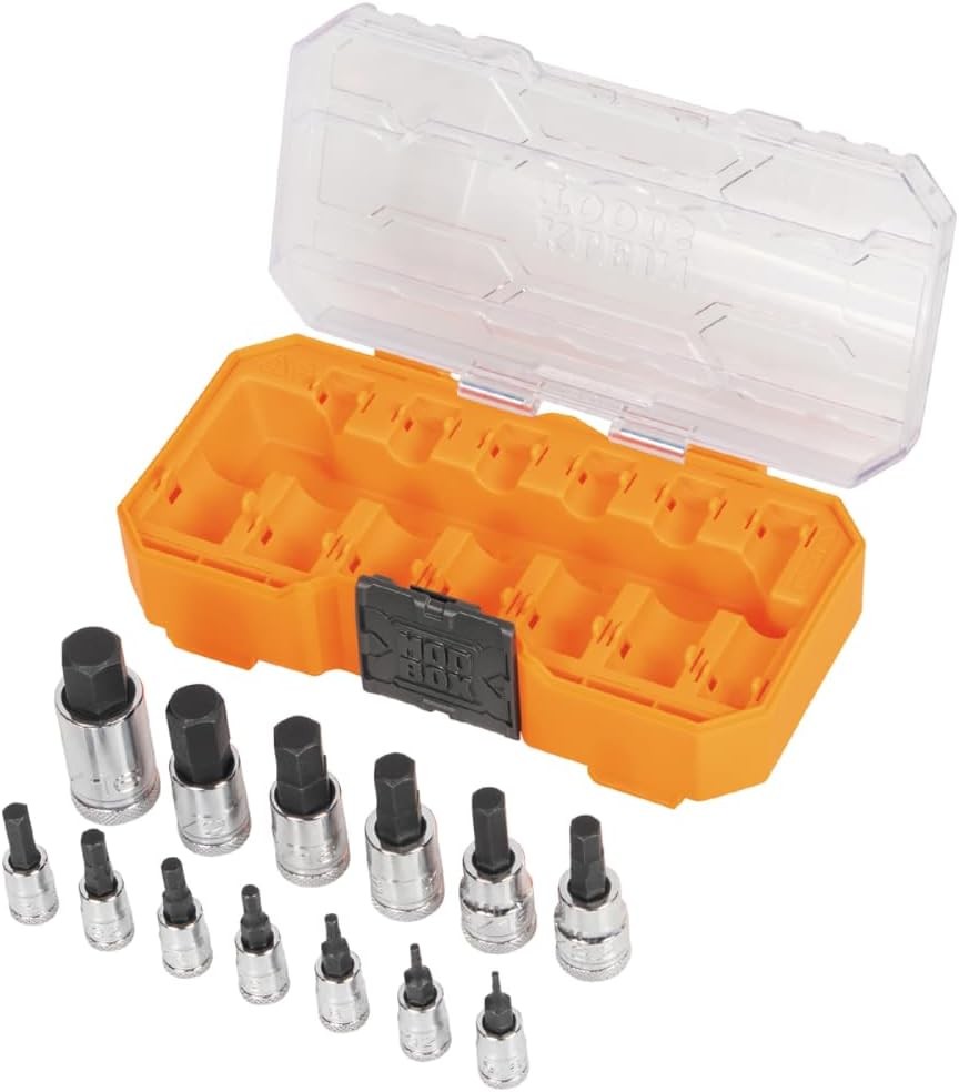 Klein Tools 65213HEX Knurled Hex Bit SAE Socket Set, 1/4, 3/8 and 1/2-Inch…