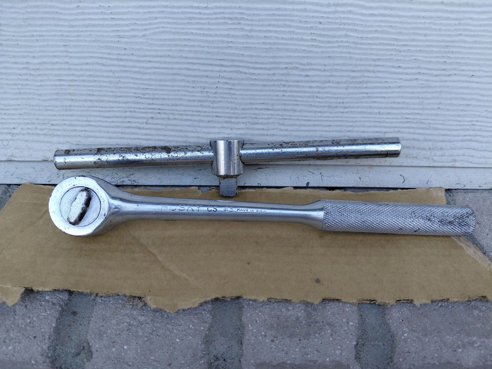 Vintage Husky Set CS43 Ratchet + CS70 Breaker T Bar USA 9″ Long Sliding Head VG