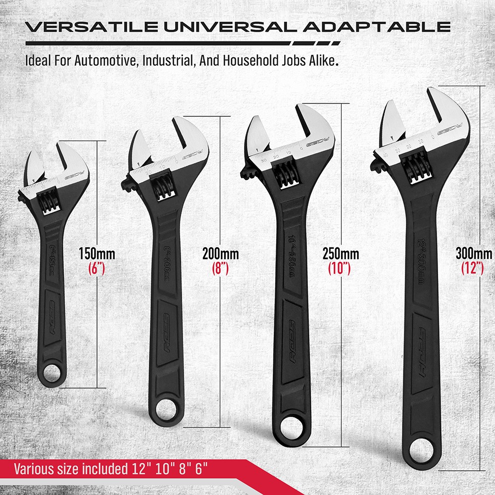 4PC Adjustable Wrench Set Automotive Plumbing and Household Repairs Heat Treated