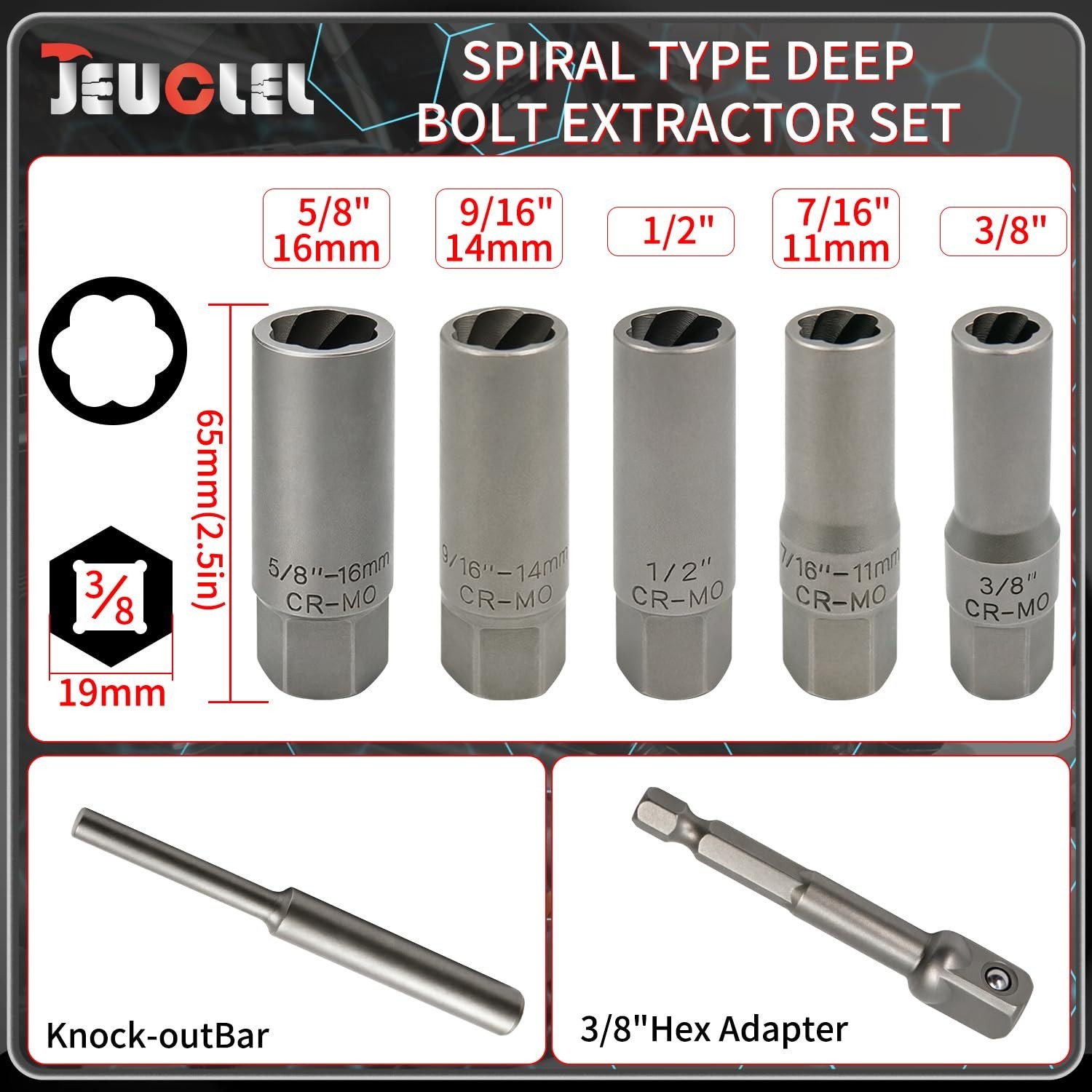 7PCS Spiral Deep Extractor Set – Spark Plug, Broken Bolt & Stud Remover Tool