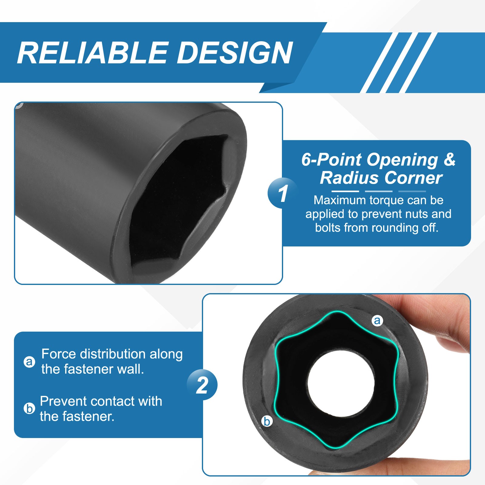 2pcs 1 Inch Drive 17mm 6 Point Impact Socket Chromium Vanadium Steel