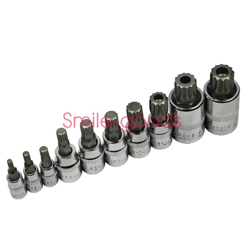 10 PC For XZN Triple Square Spline Bit Socket Set 12 Points with Carrying Case