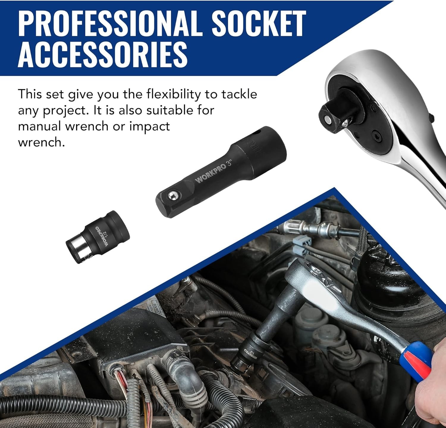 18-Piece Impact Socket Extension Set, Includes Socket Adapters, Ratchet Exten…