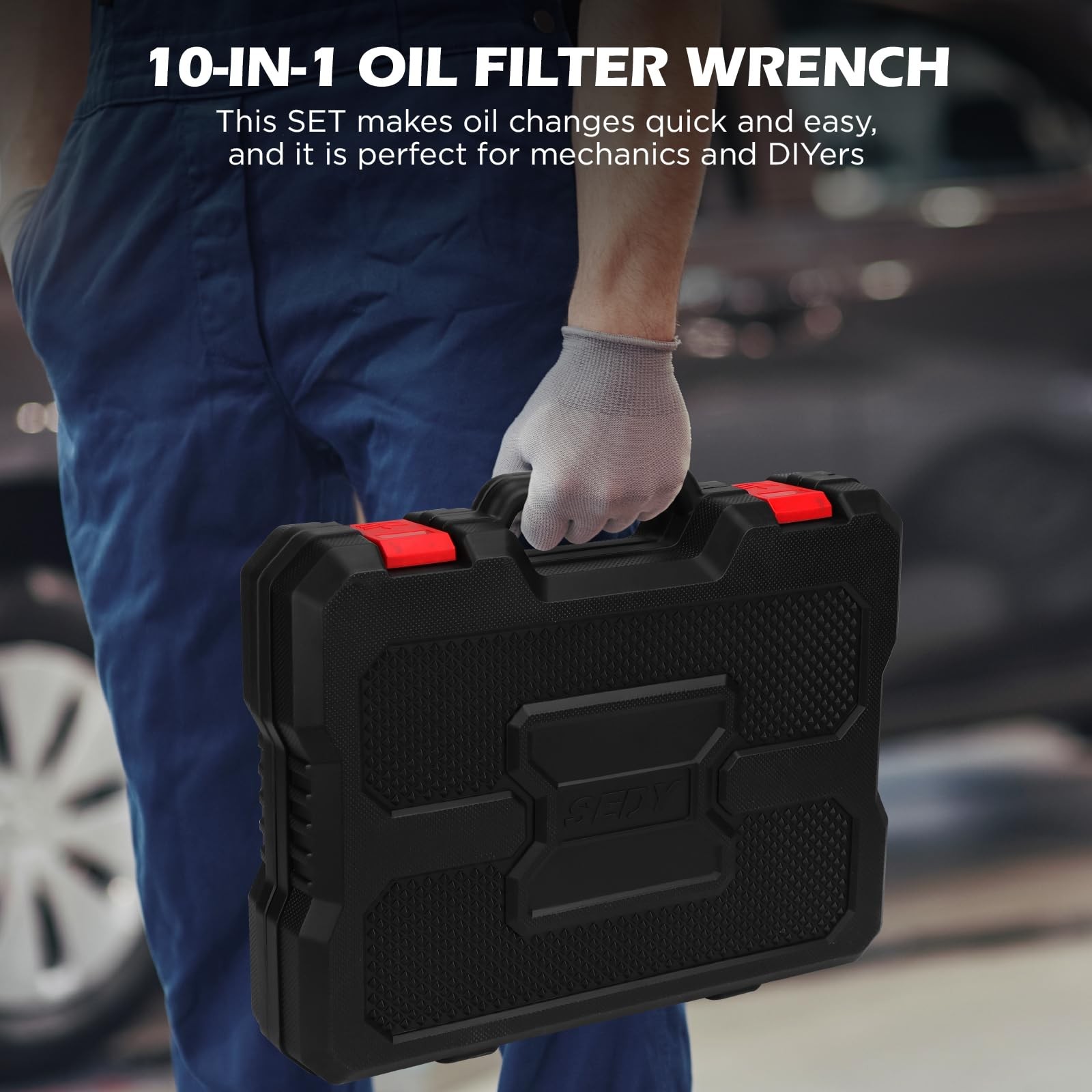 SEDY 10PC Oil Filter Wrench Set 2-3/8-4-3/4 Swivel Ratchet Tool Kit