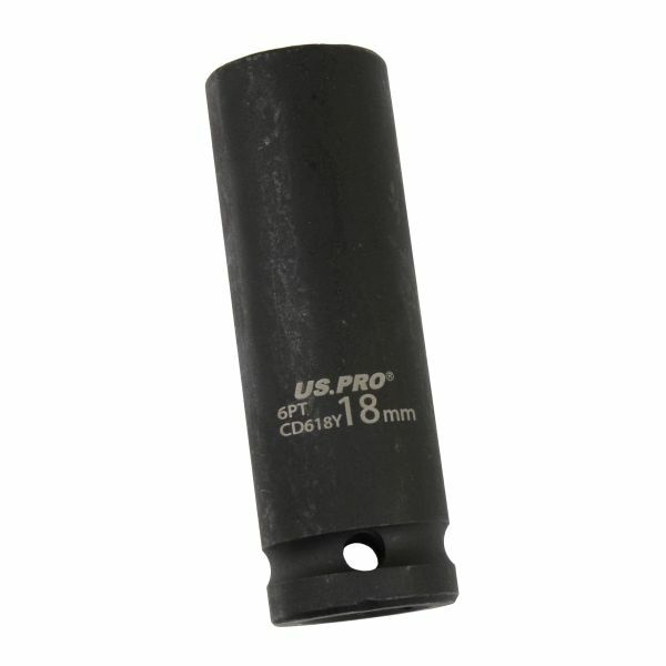 US PRO 1/2″ Drive 18mm Deep Impact Socket 6PT 78mm CR-V Black Phosphate Finish