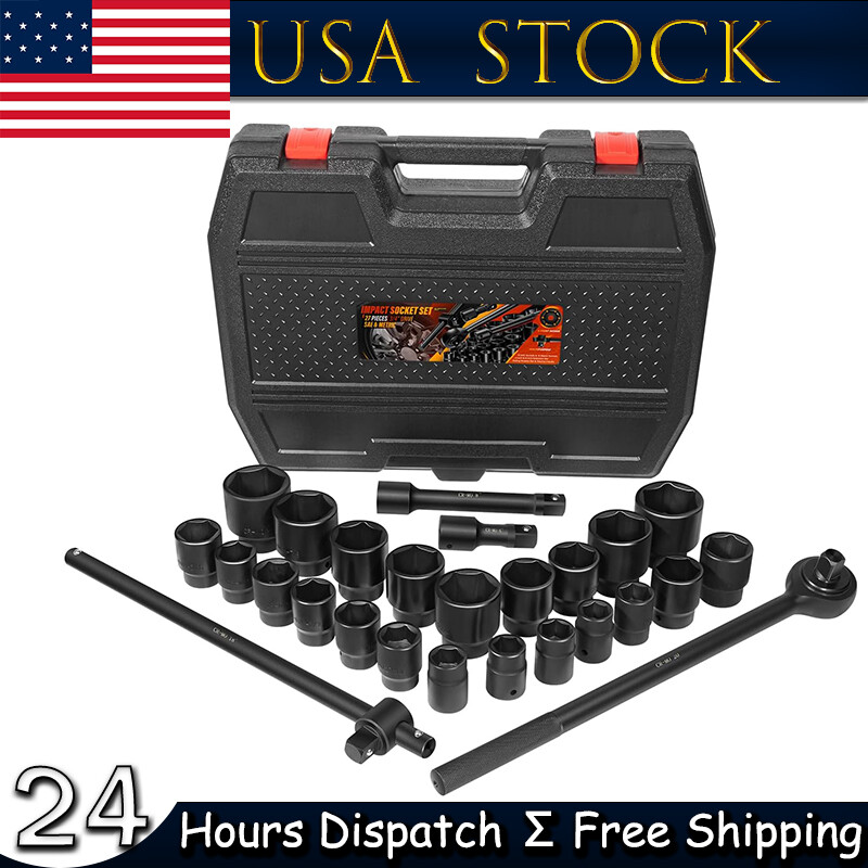 3/4″ Drive Deep Impact Socket Set 27Pcs SAE 7/8″-2″ Metric 22-50 MM Standard Kit