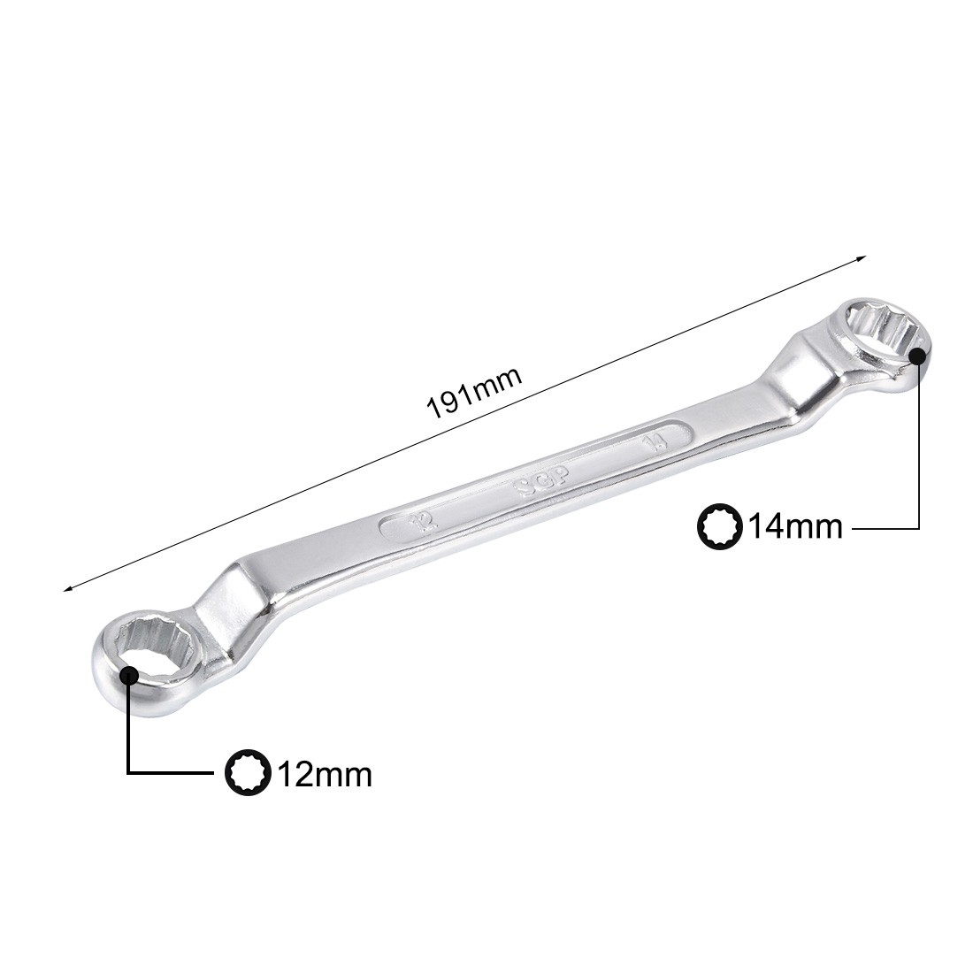 Metric 12 Point Offset Double Box End Wrench Chrome Plated Cr V 12mmx14mm