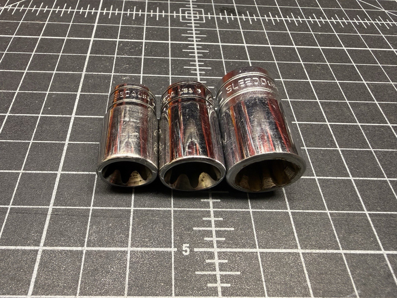 Lot of 3 Snap On Trox Sockets 3/8 & 1/2″ Drive E16, E18, E20, Made in USA