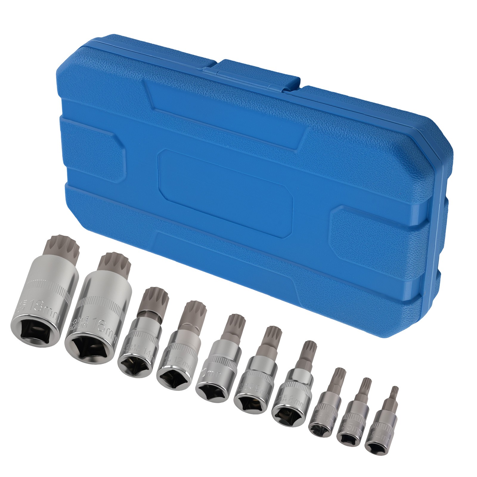 1/4 3/8 1/2 Drive CRV Spline Triple Square Socket 10PC M4-M18 Bit Set