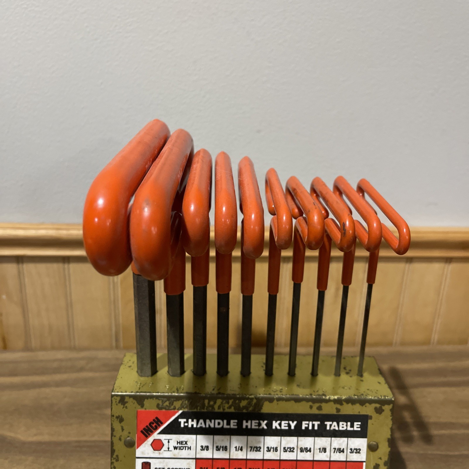 Vintage Eklind Tool 53610 10 Piece ~6″ SAE Cushion Grip T-Handle Hex Key Set