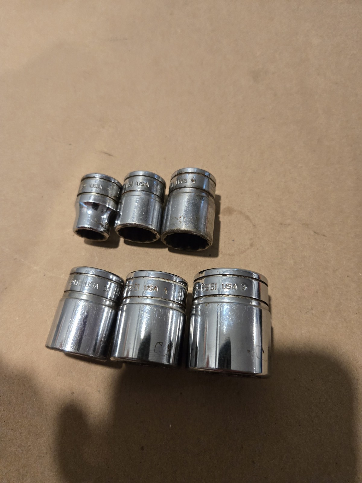 Snap On 3/8 Drive 3/8,1/2,9/16,5/8,11/16,13/16 12PT SAE Shallow Chrome Sockets