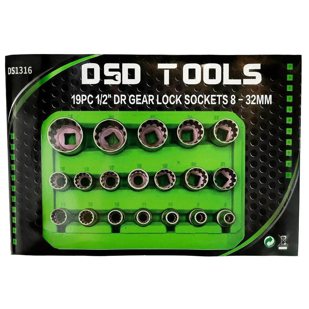 Tool Kingdom 19 Piece 1/2″ Dr Gear Lock Sockets 8 – 32mm