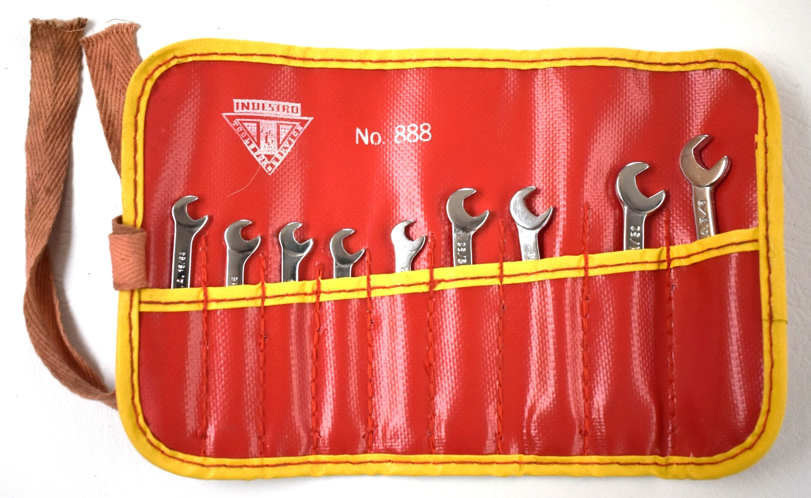 Vtg Indestro Super 9 pc Angled Ignition Wrench Set No. 888 Open End USA New