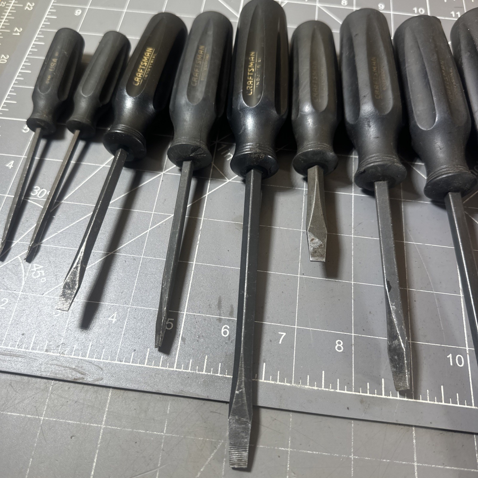 9pc. Craftsman Professional Slotted Flathead WF Black Handle Screwdriver Set USA