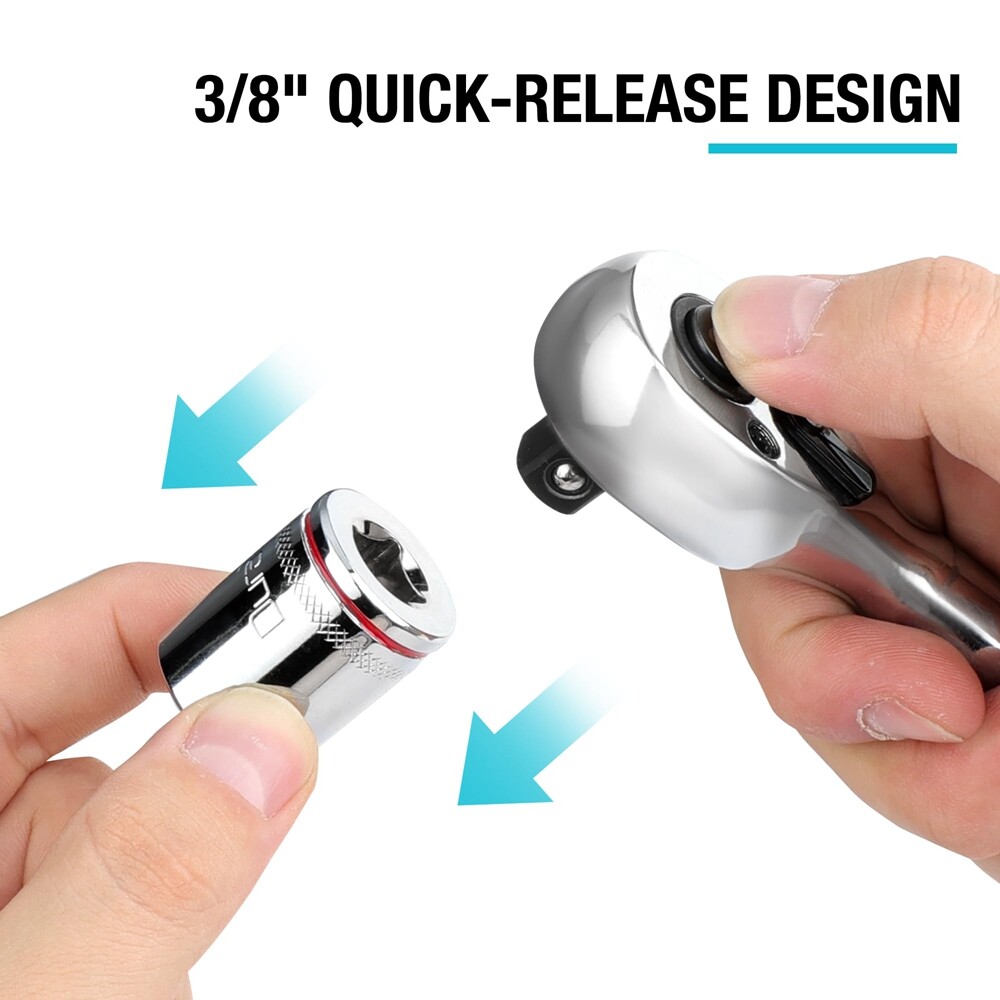 DURATECH 3/8″ Drive Ratchet 90-Tooth Quick-release Extendable Ratchet 4 Sections