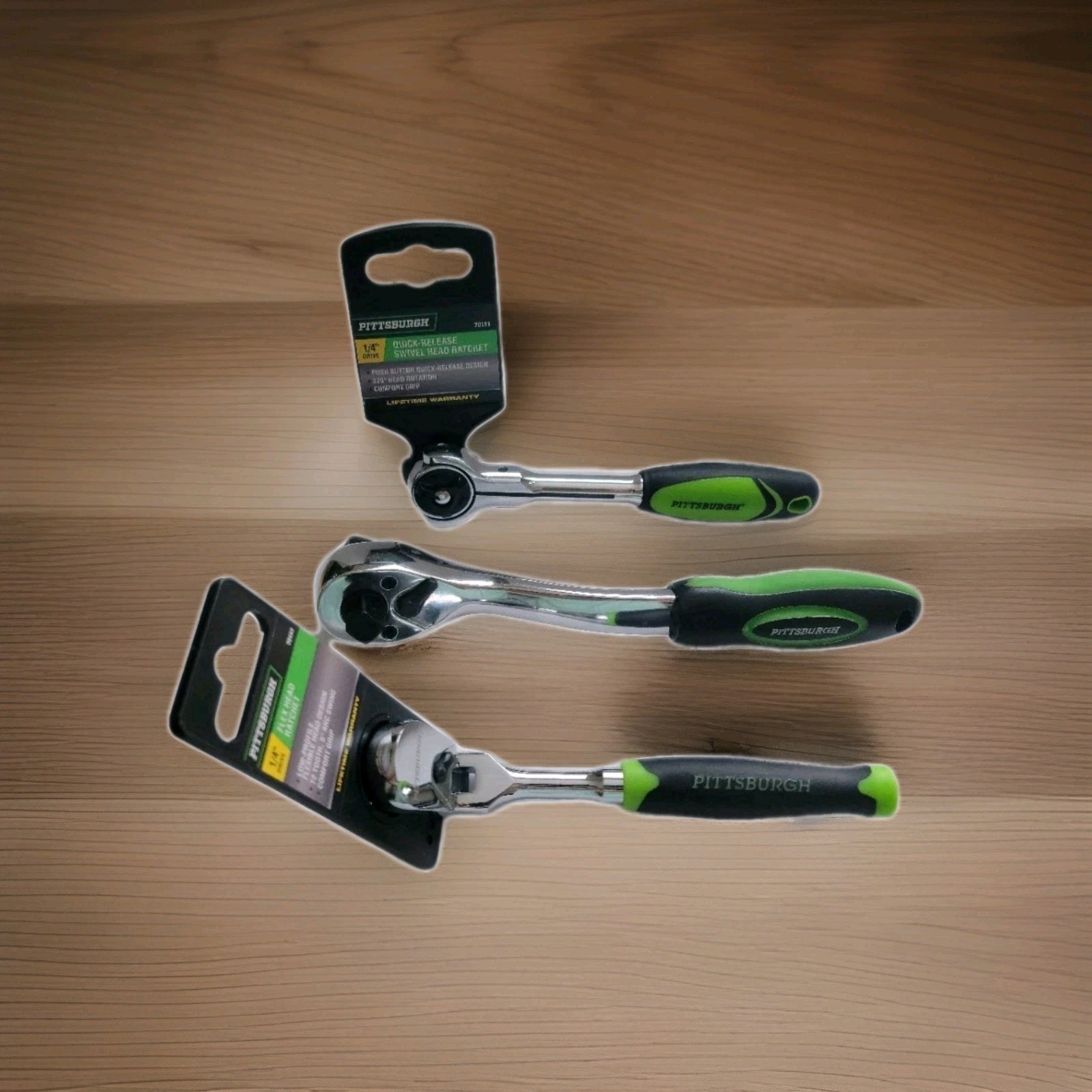 Pittsburgh Combination .3pc  1/4″ Quick-Release Swivel/flex Head/dual Ratchet